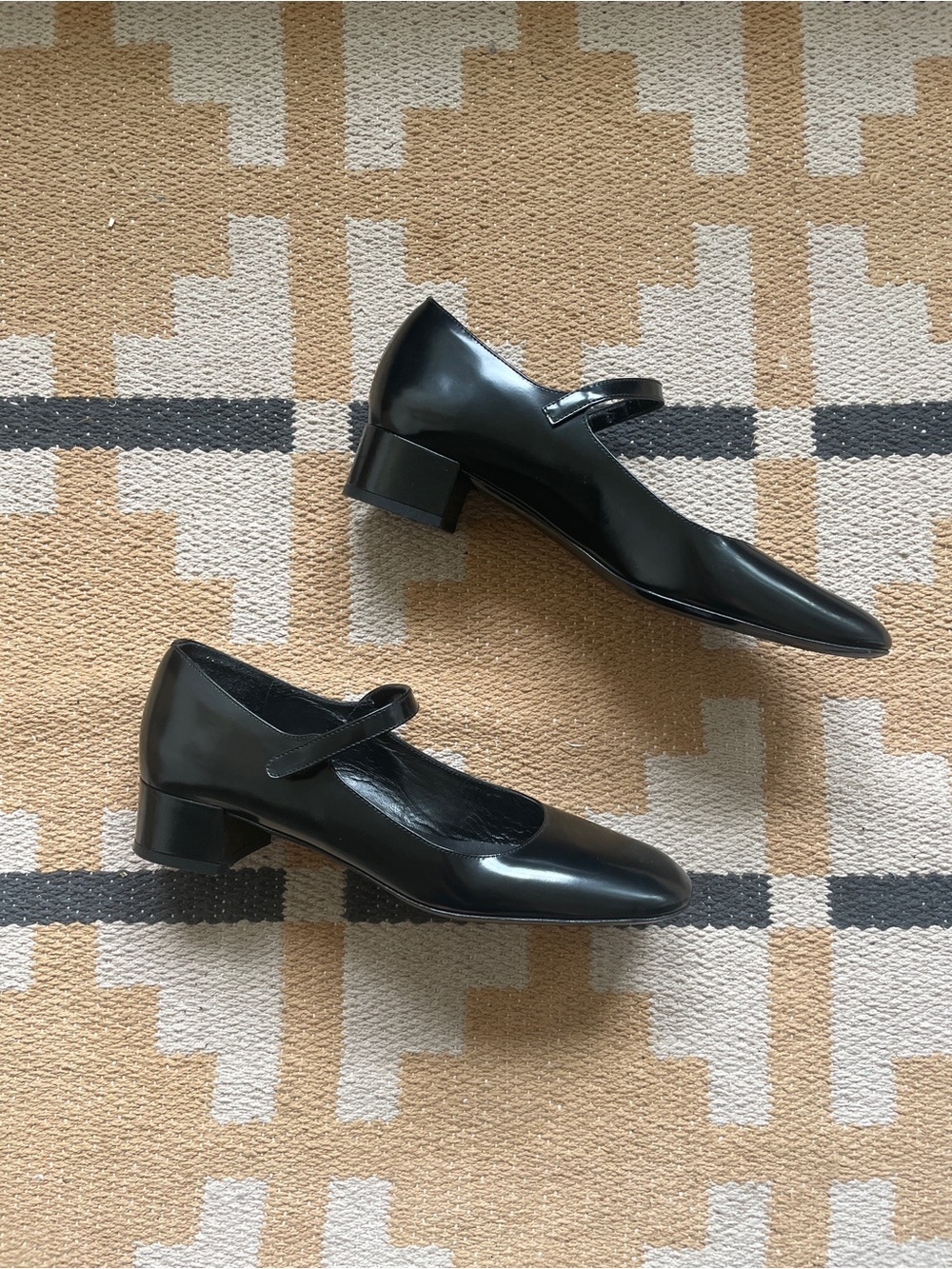 BY FAR Ginny Black Patent Mary Jane Low Block Heel Pumps